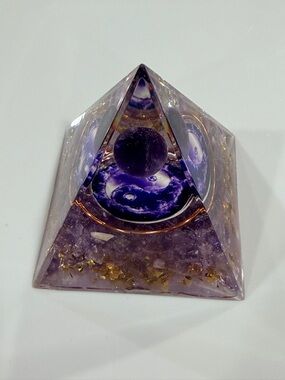Purple Crystal Pyramid Orgonite Sculpture